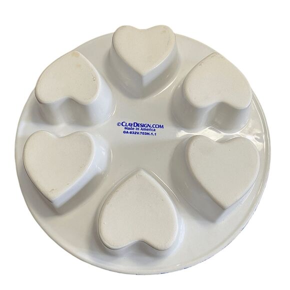 Clay Design Nana D's Muffins 6 Heart Shape Baking Pan USA Blue Spongeware - Picture 3 of 4